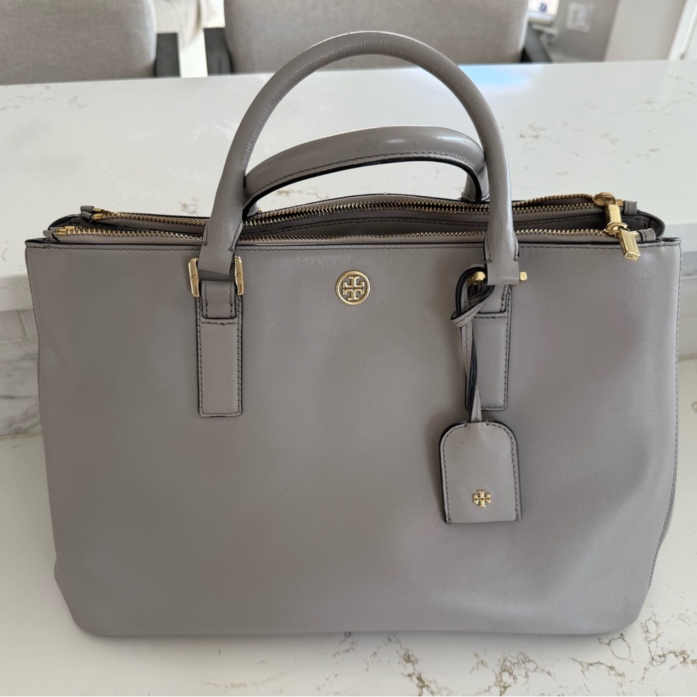 Tory Burch Gray Leather Tote Bag